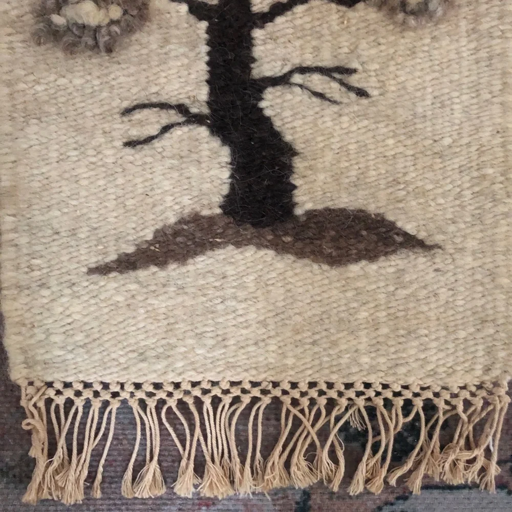 Vintage 70s Handwoven 3D Wool Tapestry Africa Tree of Life Boho Wall Hanging